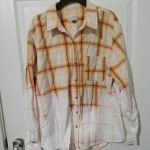 EUC & upcycled women's L plaid button down w. bleach ombre
